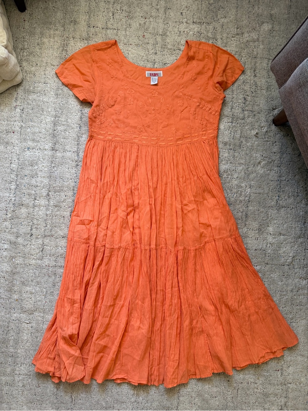 Vintage Orange Embroidered Midi Dress